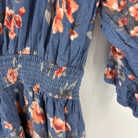 Torrid blue Sundress with peach flowers V-Neck and half Sleeves women’s 3 - Picture 5 of 7